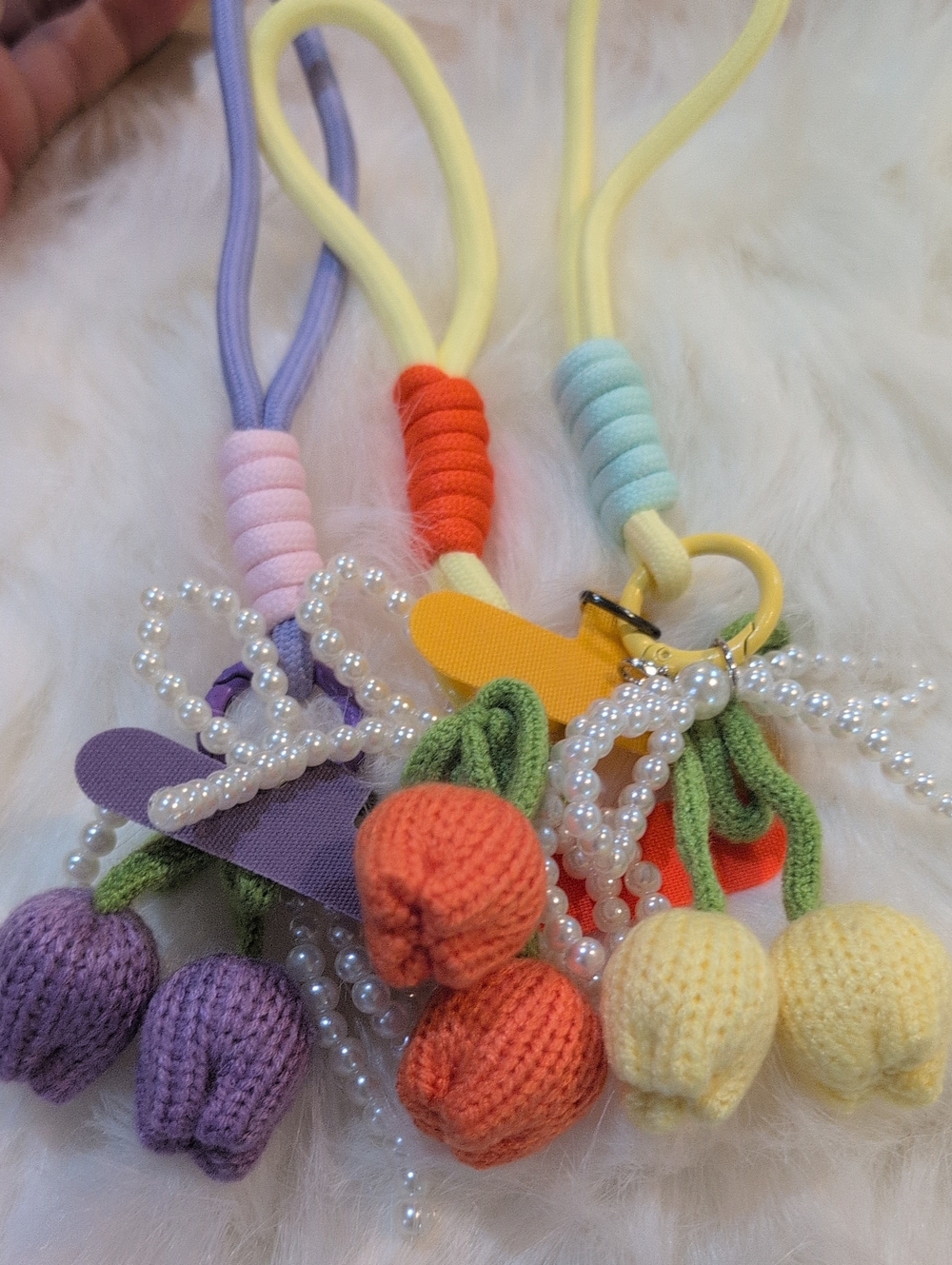 Knit Cherry Phone Wristlet With Pearls - Set Of 3